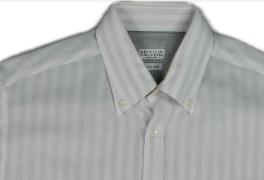 Brunello Cucinelli Men's Basic fit Button Collar Stripe Shirt Size L Mint