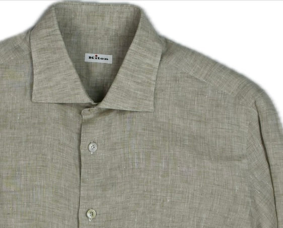 KITON Mens Solid Khaki Linen Dress Shirt Size 16.5/42 New