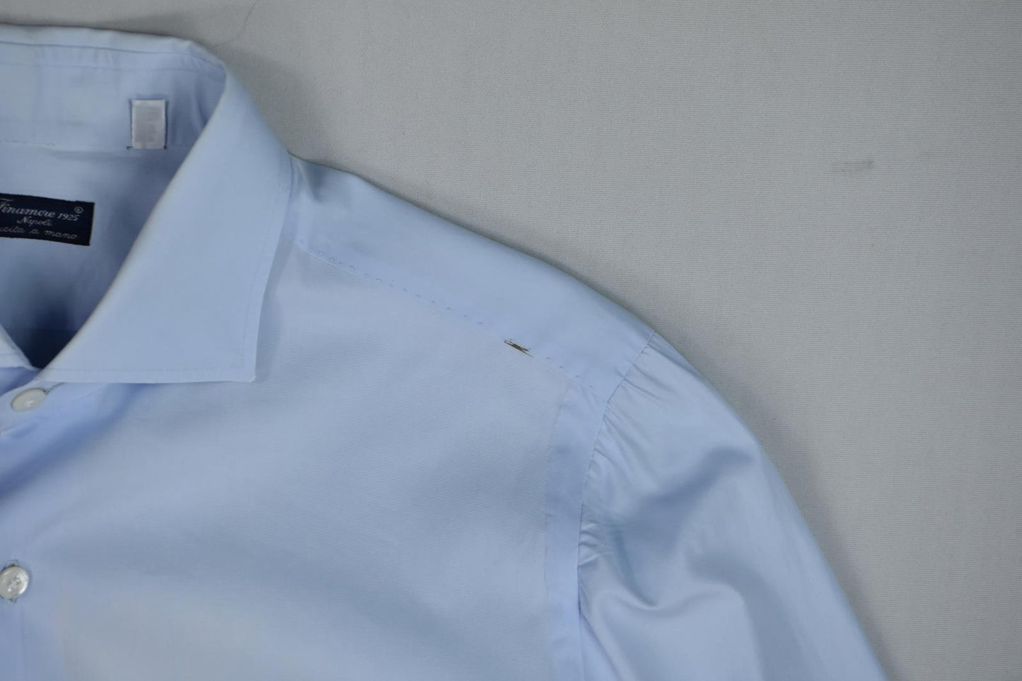 Finamore Mens Light Blue Solid Dress Shirt Size 17/43 Read Description