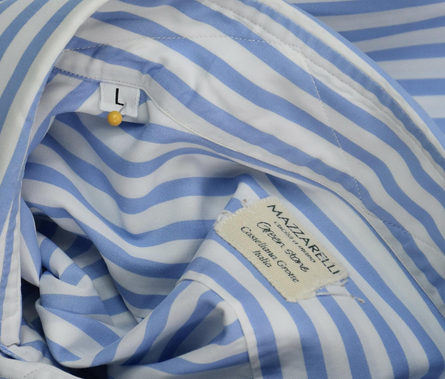 Mazzarelli Made In Italy Mens Slim Blue White Stripe Dress Shirt L NEW