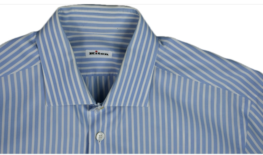 KITON Mens White Blue Stripe Dress Shirt Size 17/43 New