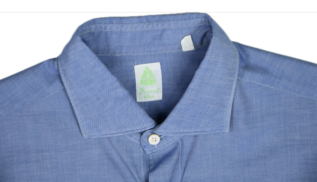 Finamore Mens Solid Blue Dress Shirt Size L Mint