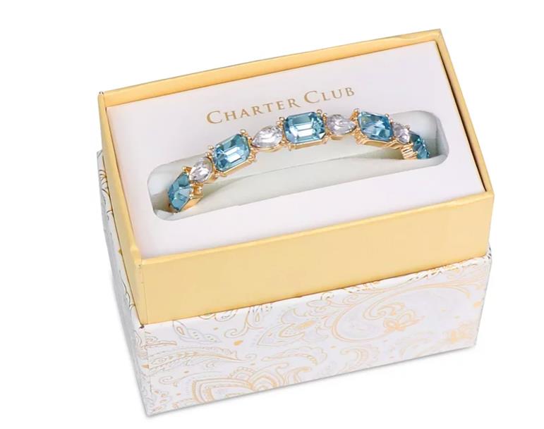 Charter Club Gold-Tone Pear-Shape & Rectangle Crystal Bangle Bracelet NEW $30