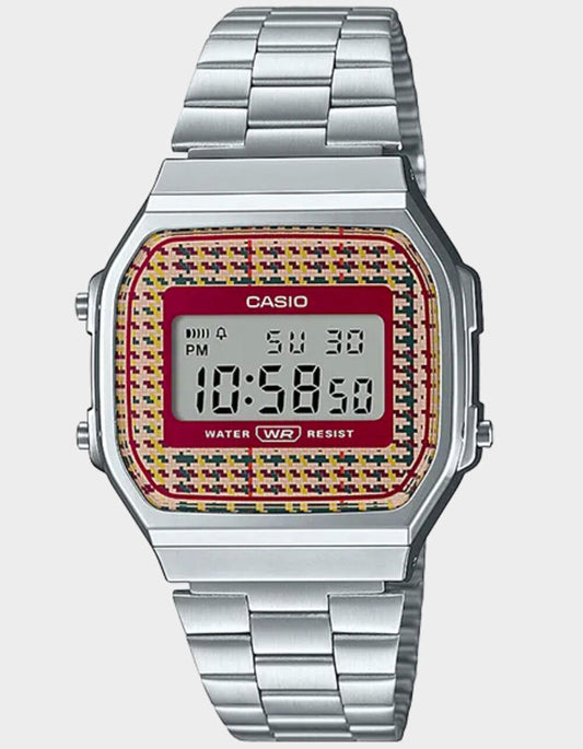 Casio Vintage Digital Stainless Steel Houndstooth Watch NEW A168WEF-5AVT