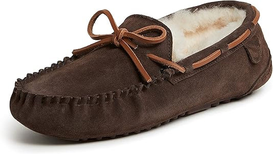 Fireside Dearfoams Men Victor Shearling Moccasin Tie Slipper 8 NEW $89 75137FSBX