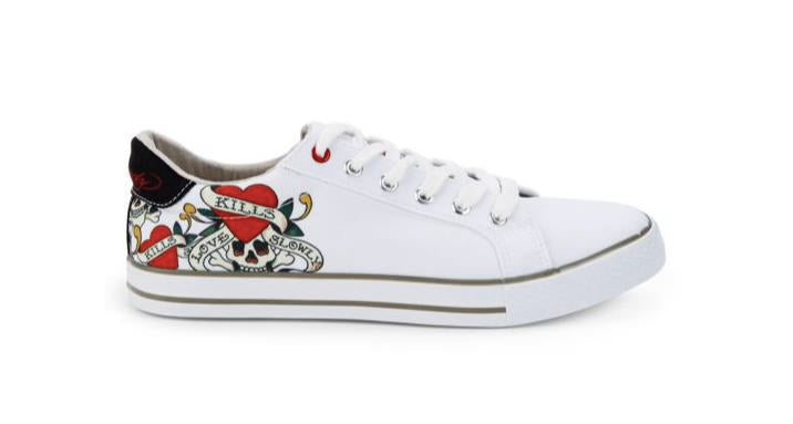 Ed Hardy Thread Mens White Canvas Lace Lifestyle Sneakers Shoes 8.5 NEW EH9031L