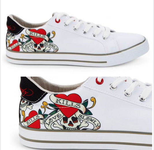 Ed Hardy Thread Mens White Canvas Lace Lifestyle Sneakers Shoes 8.5 NEW EH9031L