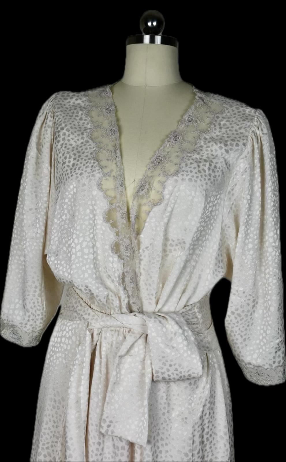 CHRISTIAN DIOR Women's Beige embossed Print Mesh Lace Robe Lingerie  M  Vintage