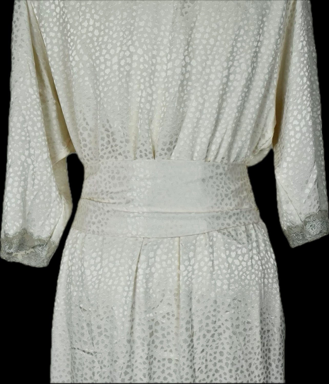 CHRISTIAN DIOR Women's Beige embossed Print Mesh Lace Robe Lingerie  M  Vintage