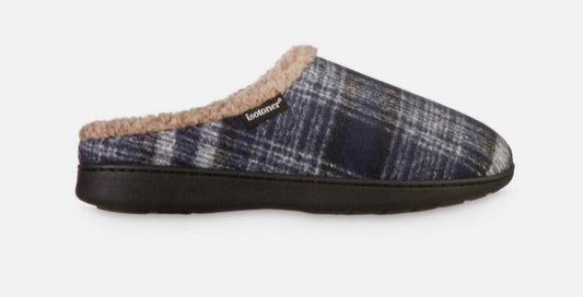 Isotoner Mens Plaid Hoodback Slipper Navy Blue L 9.5 - 10.5 NEW $48 A9F087NBL