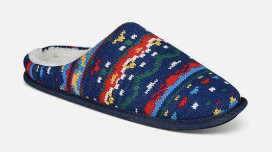 Club Room Men Holiday Slip On Slippers Navy Blue Red M 8 - 9 NEW $30 100173810MN