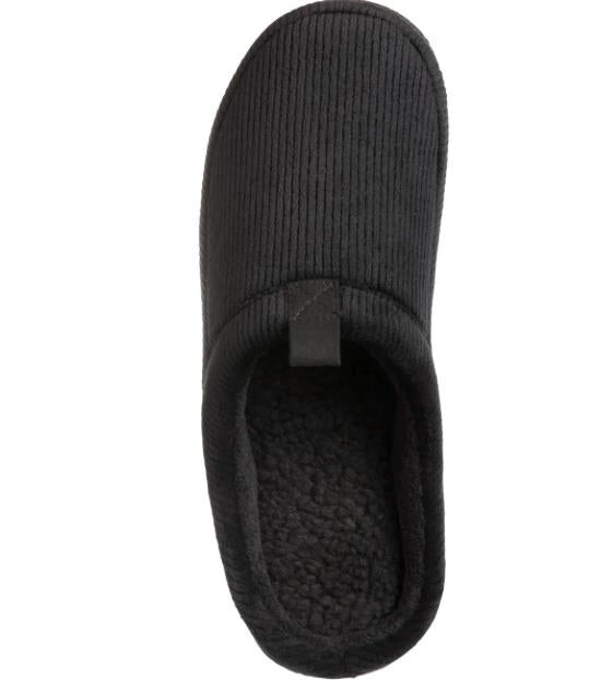 Isotoner Men's Corduroy Hoodback Slippers Pebble XXL 13 - 14 NEW $48 A9F088BLK