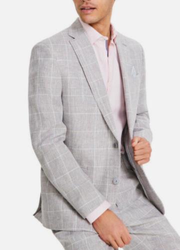 Bar III Men's Plaid Slim Linen Suit Jacket Sport Coat 44 S NEW $360 TTAY1CQZ0075
