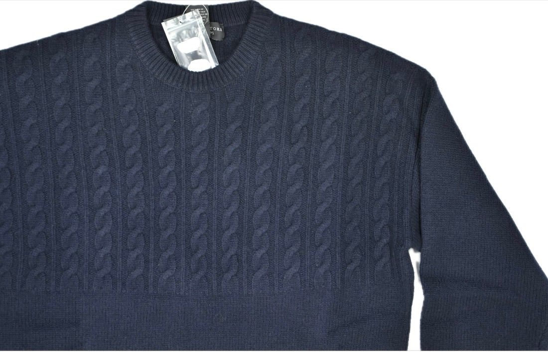 The Men's Store Heavyweight Cable Knit Merino Wool Navy Sweater M NEW 9715