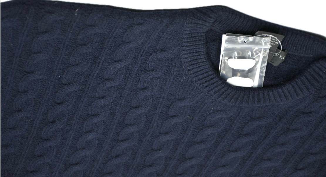 The Men's Store Heavyweight Cable Knit Merino Wool Navy Sweater M NEW 9715