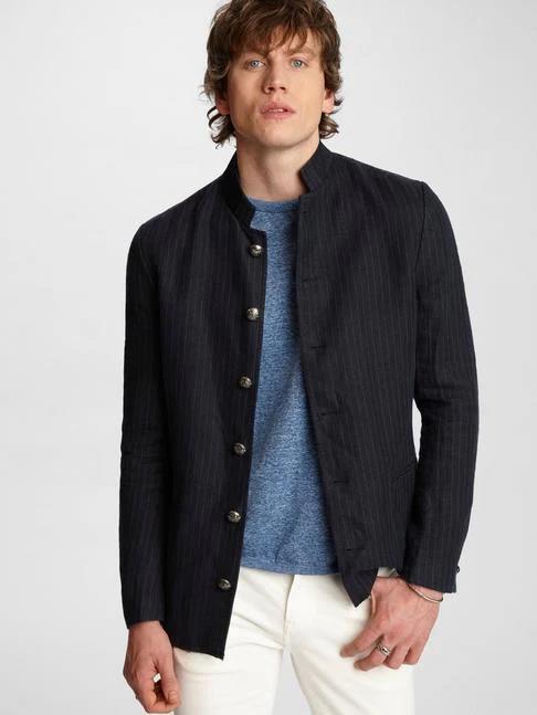 John Varvatos WILLY WASHED INDIGO PINSTRIPE JACKET 44 OR L Imperfect  JVS1792W1B