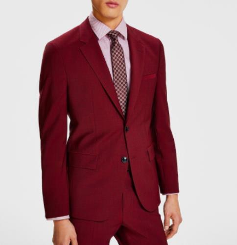 Hugo Boss Men Karl232X Dark Red Modern-Fit Wool Blend Suit Jacket 36 S NEW $495