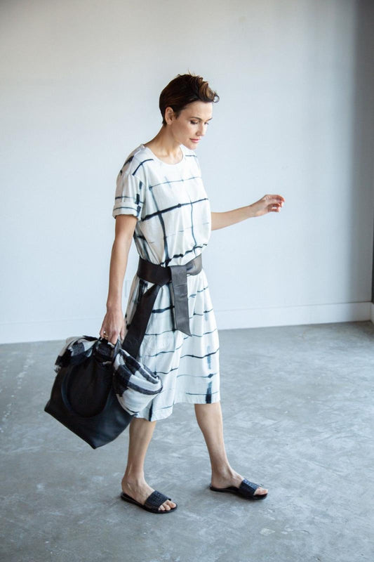 Jarbo Women’s T-shirt Maxi SOLA DRESS IN SHIBORI SLUB COTTON S $338