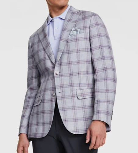Tallia Mens Slim Plaid Linen Sport Coat Blazer 44 R NEW $425 VDDL1TKX0551