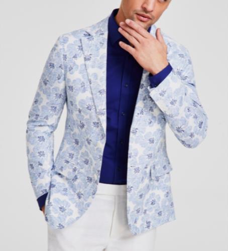 Tallia Men's Slim White Blue Floral Jacket Sport Coat 40 R New $295 VDDL1TJX0250