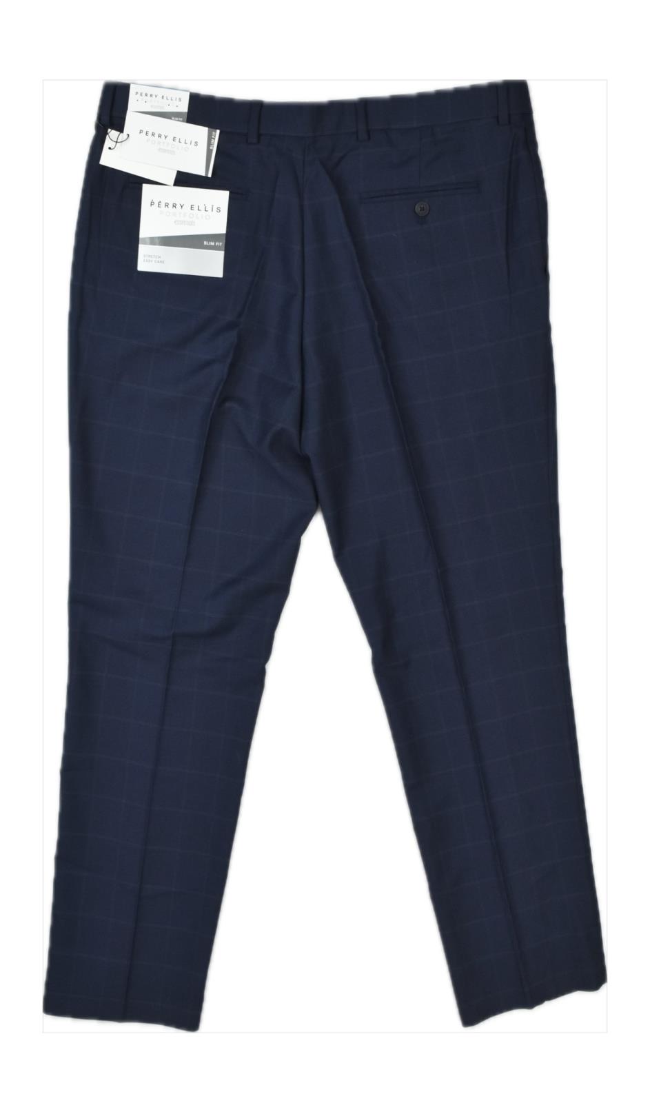Perry Ellis Portfolio Mens Slim Flat Front Dres Navy 36 X 32 New $95  5RFB0134