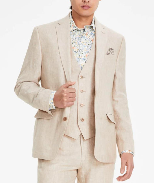 Bar III Mens Slim Tan Solid Linen Sport Coat 46 L NEW $295 TTAY1CQZ0070