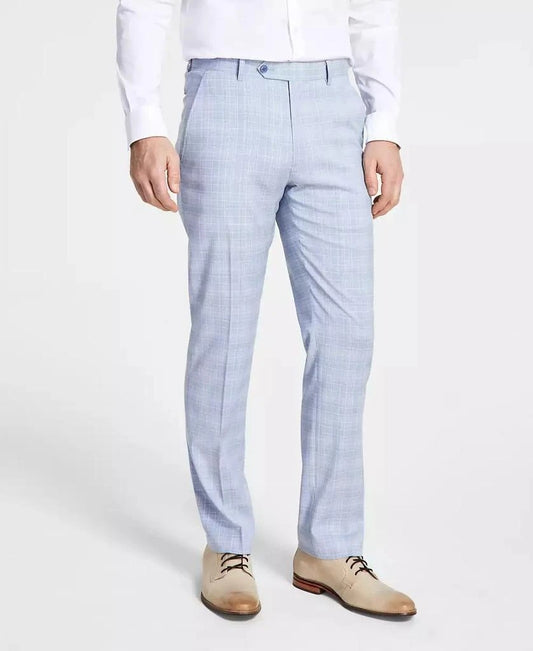 Alfani Men's Light Blue Plaid Slim Dress Pants 36 X 30 New $135 MKXEPQ3Z0170