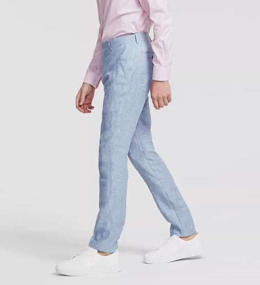 Bar III Men's Slim Solid Blue Stretch Linen Pants 33 X 32 NEW $135 MLCOPC1Y0051