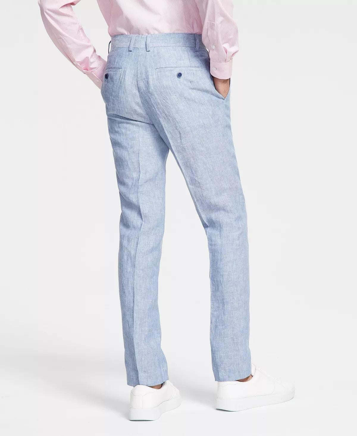 Bar III Men's Slim Solid Blue Stretch Linen Pants 33 X 32 NEW $135 MLCOPC1Y0051