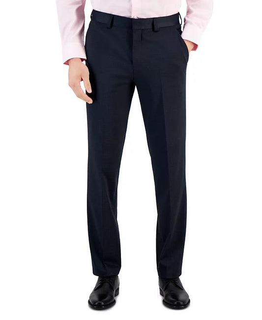 Hugo Boss Men's Modern-Fit Stretch Navy Mini-Check Pants 34 X 34 $198 TOM233J1