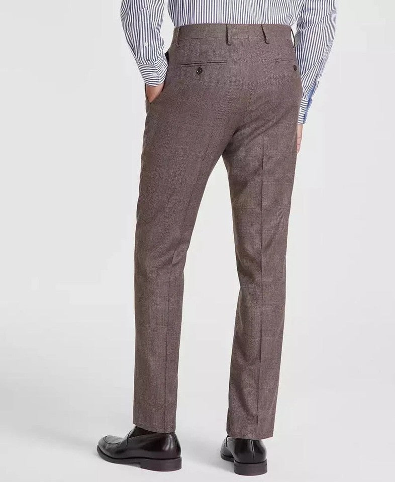 Tommy Hilfiger Men's Brown Plaid Wool Modern Fit Pants 32 X 32 $190 TLYRPBT10052