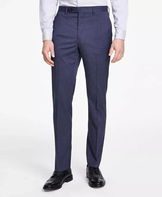 DKNY Men's Navy Micro-Check Modern Fit Stretch Pants 32 X 34 NEW $135