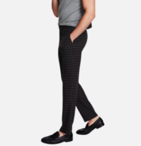 Bar III Men's Skinny Brown Check Stretch Pants 33 X 30 NEW $135 MIONPC5X0081