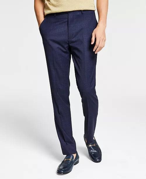 Bar III Men's Wool Blend Skinny Navy Plaid Pants 33 X 30 NEW $175 MIONPC5Z0070