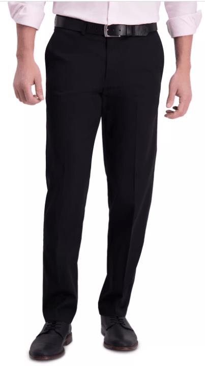 Haggar Mens Straight Fit Flat Front Black Pants 34 X 30 NEW $70  HC71000
