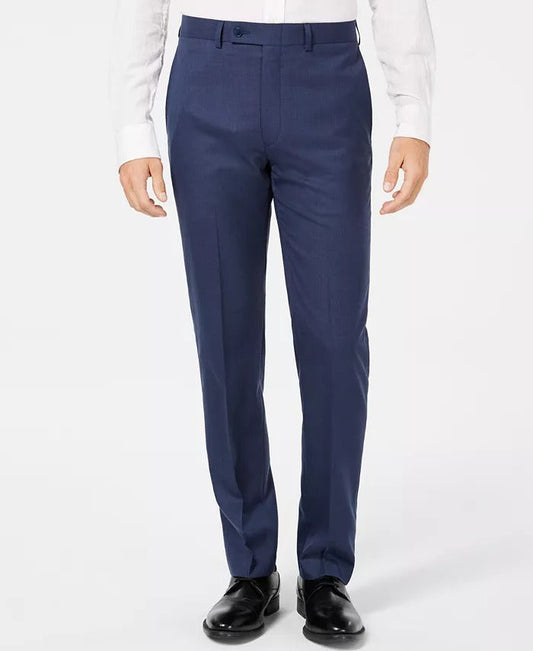 Calvin Klein Mens 100% Wool Slim Solid Blue Pants 36 X 30 NEW Moth Damage
