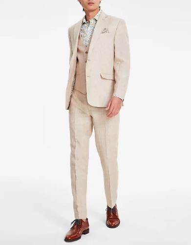 BAR III Men's Linen Tan Slim 2 Piece Jacket Pant Suit 36 S NEW