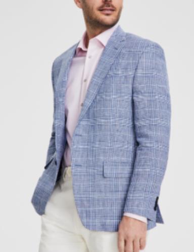 Michael Kors Men's Classic-Fit Linen Plaid Sport Coat 48 L NEW $295 KALI1K4Z0184