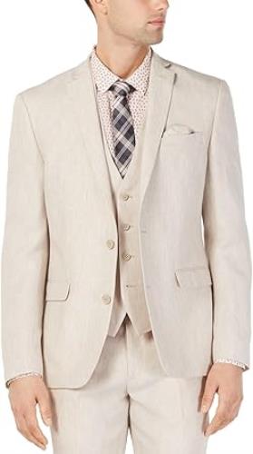 Bar III Mens Slim Tan Solid Linen Sport Coat 44 R NEW $295 TTAY1CQZ17