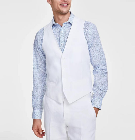 Bar III Mens Linen Slim White Suit Vest M NEW $125 HOCHVC9Y0015