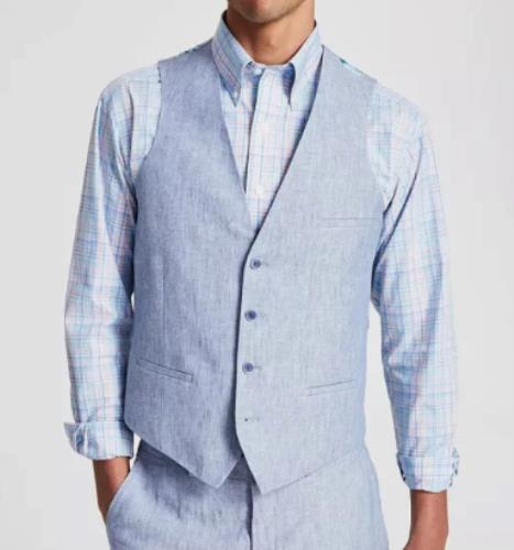 Bar III Mens Linen Slim Blue Suit Vest M NEW $125 HOCHVC9Y0051