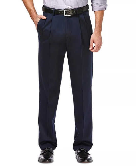 Haggar Mens Pleated Dark Navy Classic Fit Khaki Pants 40 X 29 NEW $70 HC10897