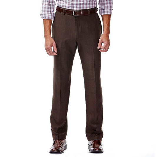 Haggar Mens Straight Fit Flat Front Brown Pants 34 X 32 NEW $70  HD00218