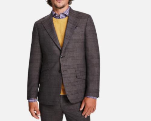 Tallia Men's Slim Brown Plaid Wool Blend Sport Coat 36 R NEW $425 VZEN1TVX0123