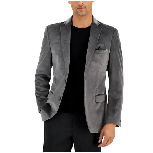 Alfani Mens Slim-Fit Velvet Gray Jacket Sport Coat 40 S NEW TSAA1QSY0005