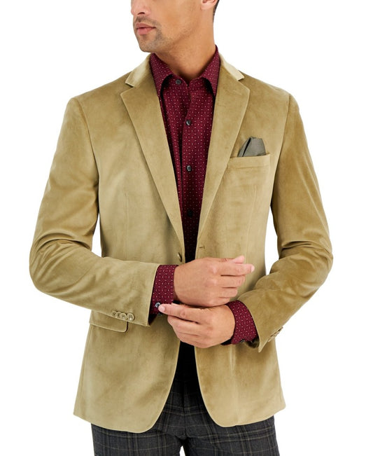 Alfani Mens Slim-Fit Velvet Tan Jacket Sport Coat 38 S NEW TSAA1QSY0006