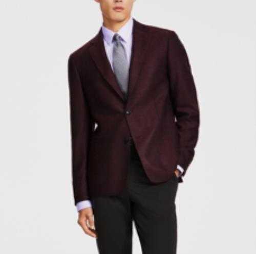 Calvin Klein Men's Slim Harringbone Burgundy Sport Coat 40 L $375 MOAA17ZW0103