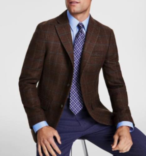 Tommy Hilfiger Men's Modern Fit Brown Blue Sport Coat 40 S NEW $375 CNRA1AAK0016