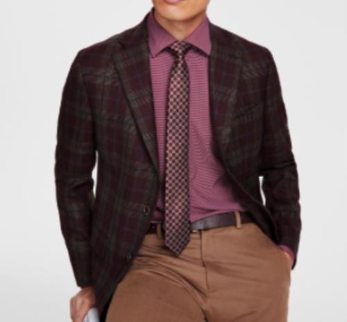 Tallia Mens Brick Tan Plaid Slim Jacket Sport Coat 42 S NEW $295 VDDL1TIW0242