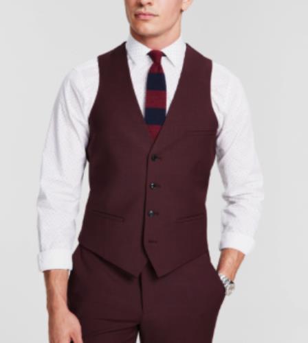 Bar III Mens Wool Blend Slim Burgundy Suit Vest S NEW $125 HETHVC5Y0102